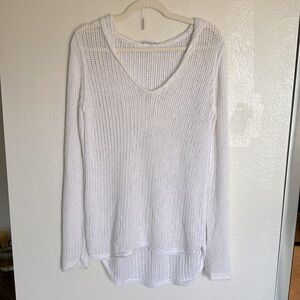 James Perse Open Knit Cotton/Linen Hooded Top In Off White (S)